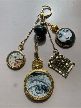 ✨Fornasetti Style Gold Bag Charm Purse Keychain Italian Art Face Motif Y2K Art